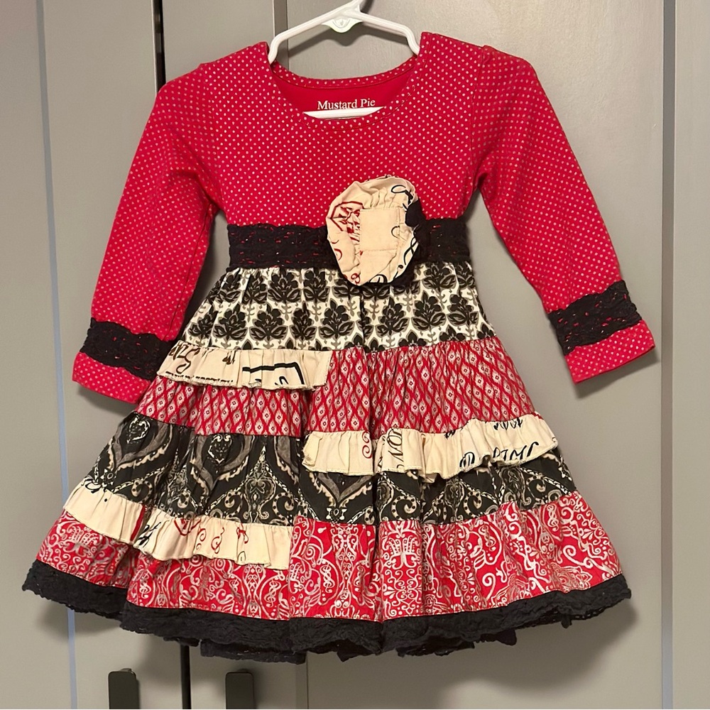 Mustard Pie McKenna Dress Toddler 12Mo Ruffle Twirl Long Sleeve Holidays Festive
